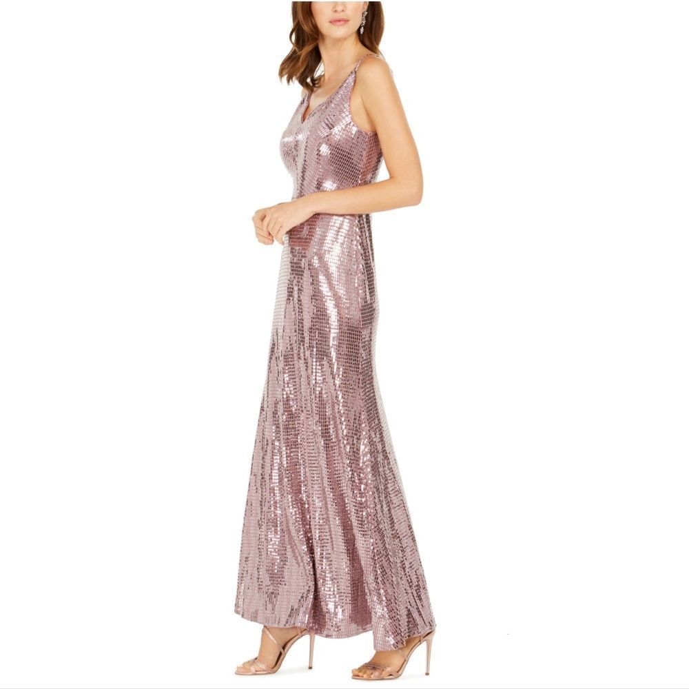 Long pink metallic evening dress size 4 NWT